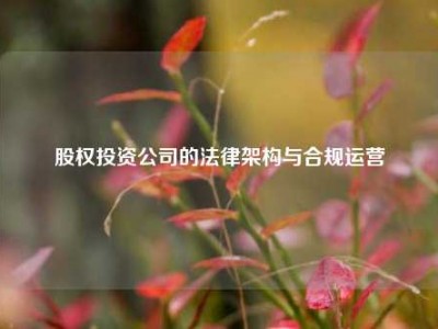 股权投资公司的法律架构与合规运营